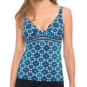 Swim top- Profile by Gottex Collage D-Cup V-Neck Tankini Top 34D